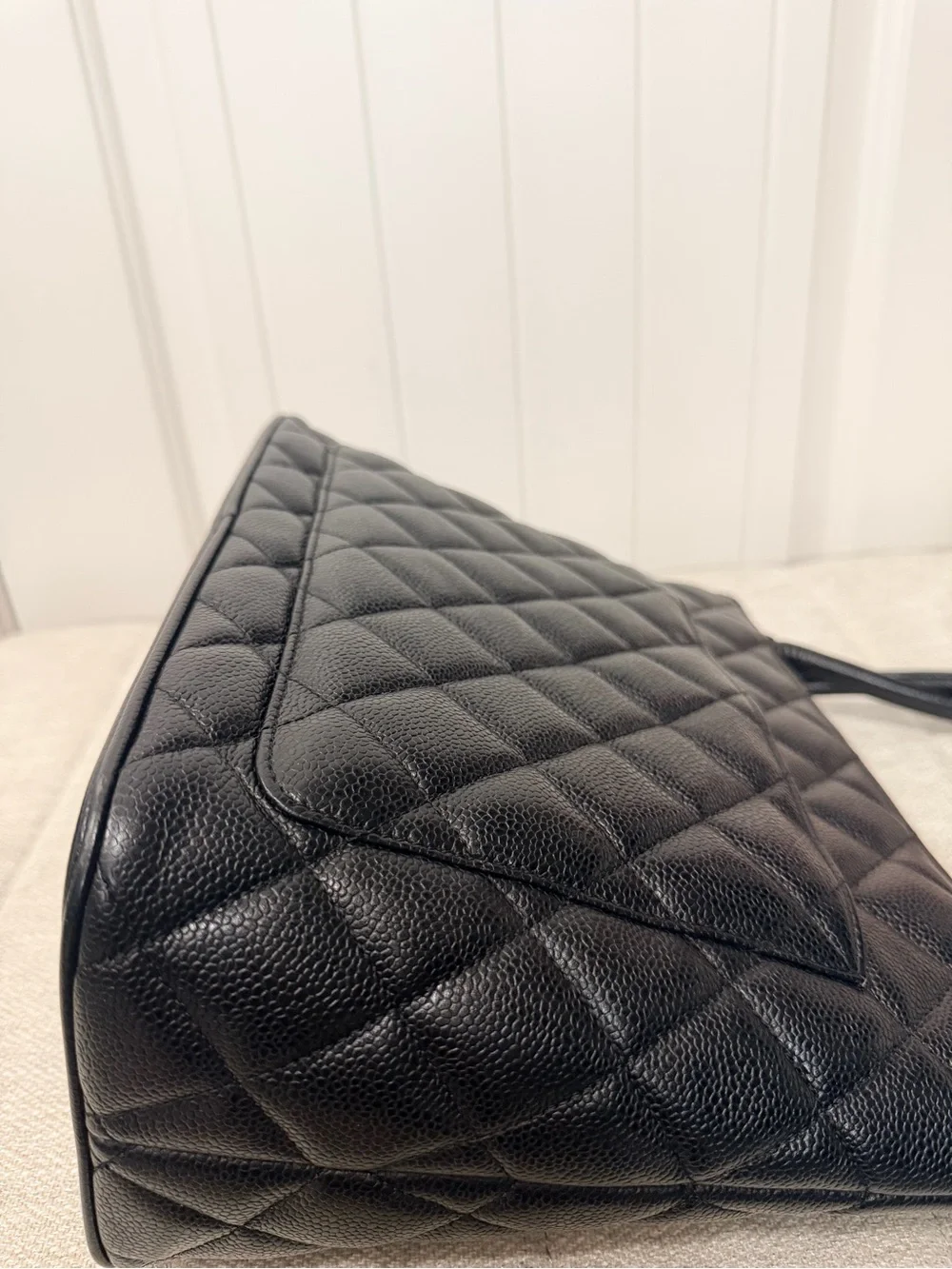 Vintage CHANEL Black Quilted Caviar Medallion Tote 24K gold-plated hardware